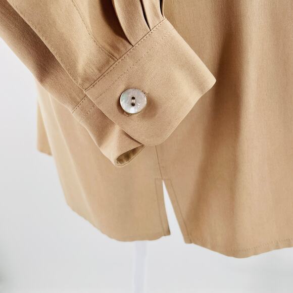 Preview Collection Beige Silk Button Down Minimalist Long Sleeve Shirt Jacket M - Picture 6 of 13